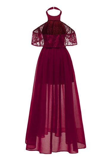 Vestido Vintage Halter Tul Burdeo Encaje